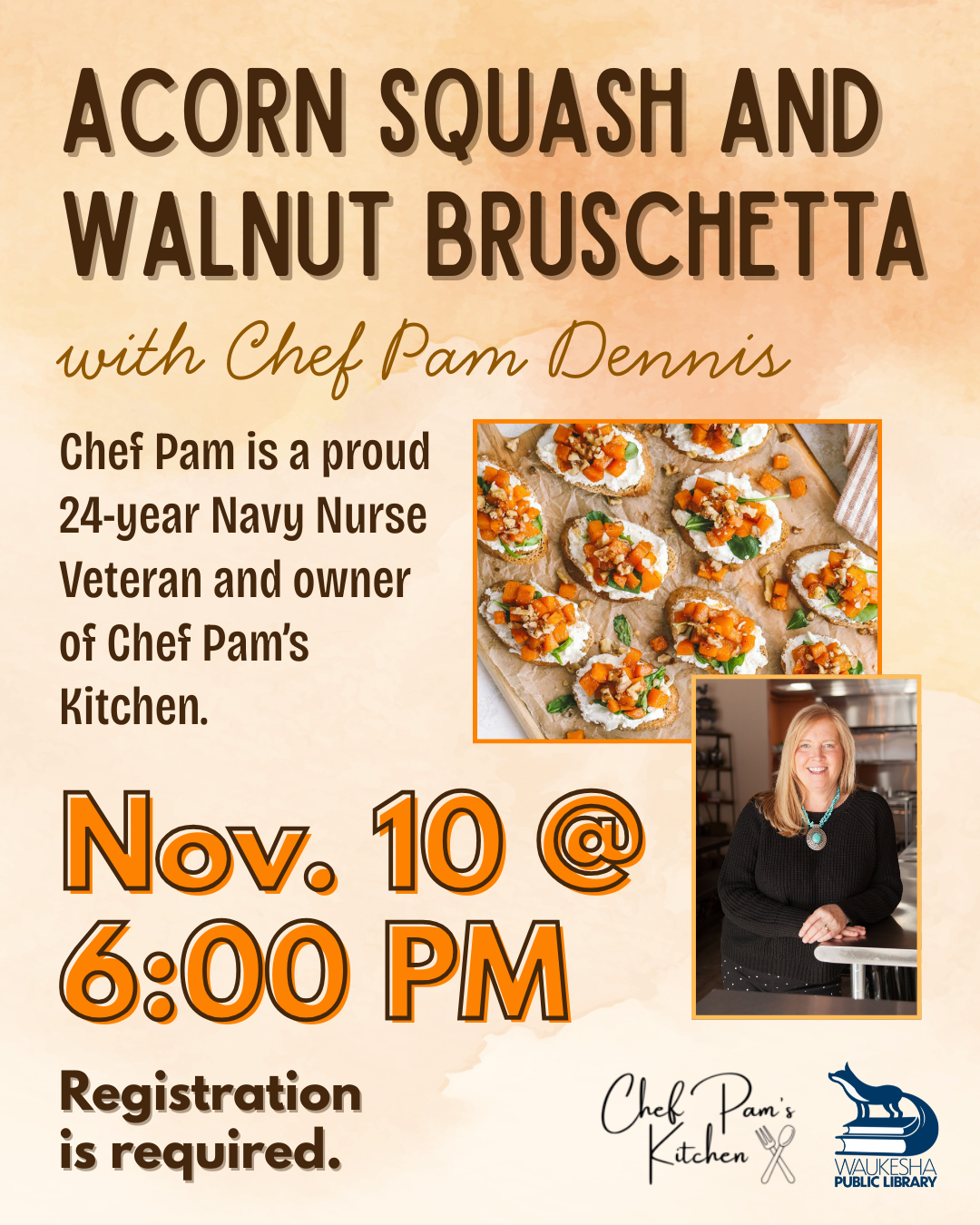Acorn Squash and Walnut Bruschetta with Chef Pam
